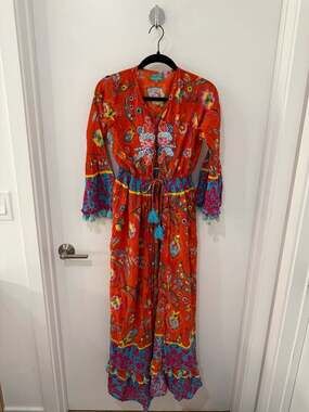 Antica Sartoria Giacomo Cinque Embroidered Boho Floral Maxi Dress with Tassels